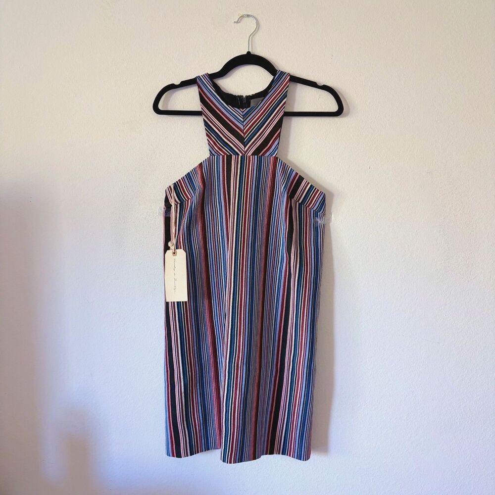 Sunday in Brooklyn Blue, Red, White & Black Striped Halter Mini Dress